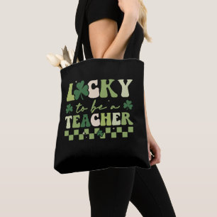 Zum Glück Lehrerin Groovy Retro St Patrick's Day Tasche