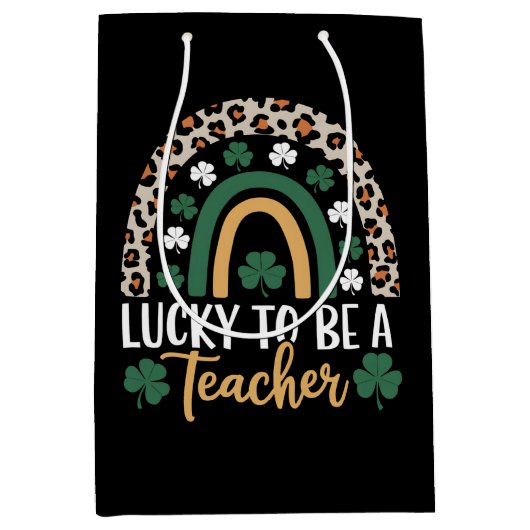 Zum Glück Lehrerin Rainbow St Patrick's Day Mittlere Geschenktüte (Vorderseite)