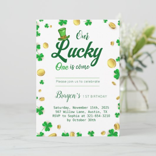 Zum Glück Little One - St. Patrick's Day Baby Show Einladung (Stehend Vorderseite)