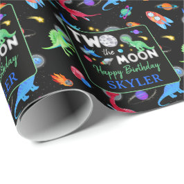 Zum Mond Dinosaurier Astronaut 2. Geburtstag Geschenkpapier