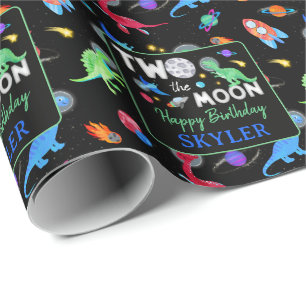 Zum Mond Dinosaurier Astronaut 2. Geburtstag Geschenkpapier