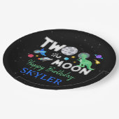 Zum Mond Dinosaurier Astronaut 2. Geburtstag Pappteller (Schrägansicht)