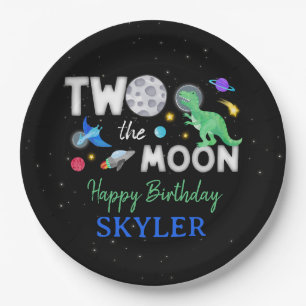 Zum Mond Dinosaurier Astronaut 2. Geburtstag Pappteller