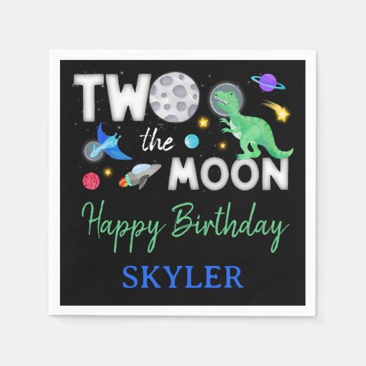 Zum Mond Dinosaurier Astronaut 2. Geburtstag Serviette (Vorderseite)