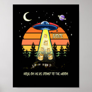 Zum Mond Dogecoin Krypto Meme UFO DOGE Vintage Poster