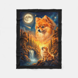 Zum Mond heulender Hund Pomeranian Meme Fleecedecke