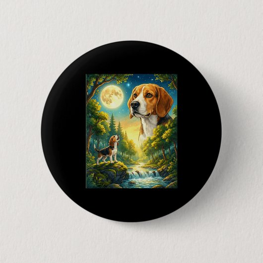 Zum Mond heulendes Meme-Tier Hund Beagle Button (Vorderseite)