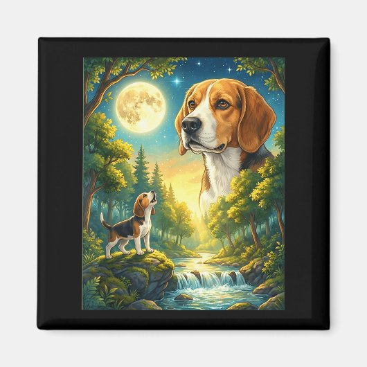 Zum Mond heulendes Meme-Tier Hund Beagle Magnet (Vorne)