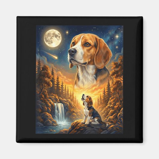 Zum Mond heulendes Meme-Tier Hund Beagle Magnet (Vorne)