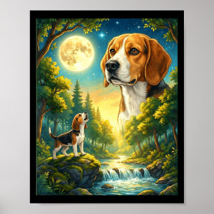 Zum Mond heulendes Meme-Tier Hund Beagle  Poster