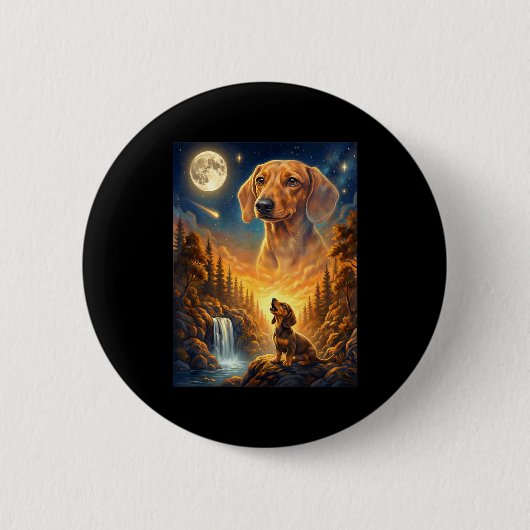 Zum Mond heulendes Meme-Tier Hund Dachshund Button (Vorderseite)