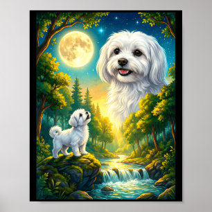 Zum Mond heulendes Meme-Tier Hund Maltese  Poster