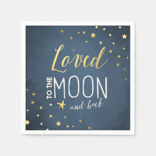 Zum Mond Papier Napkin Baby Duschstars Gold Serviette (Vorderseite)