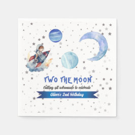 Zum Mond Rakete Weltraum Blau Junge 2. Geburtstag Serviette