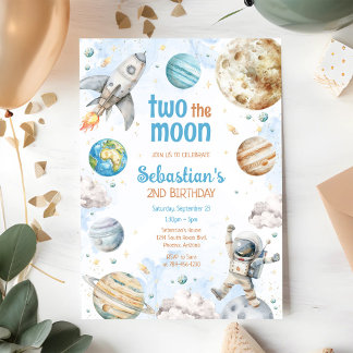 Zum Mond Weltraum Astronaut 2. Geburtstag Einladung
