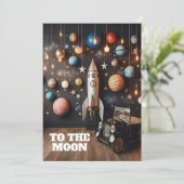 Zum Mond zum 1. Geburtstag Einladung (Stehend Vorderseite)