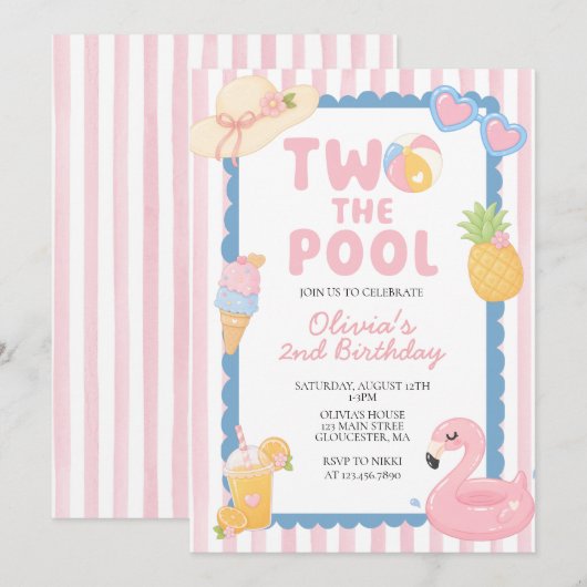 Zum Pool Sommer-Poolparty 2. Geburtstag Einladung (Vorne/Hinten)