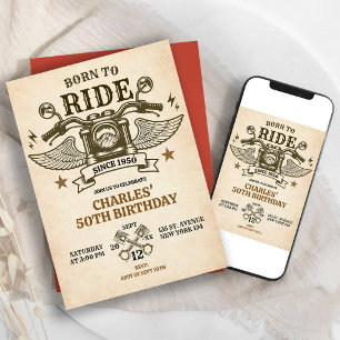 Zum Reiten Geboren 50. Motorrad-Geburtstag Einladung
