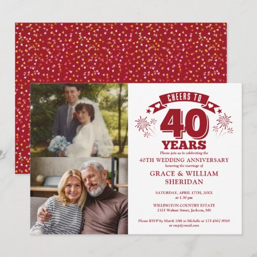 Zum Ruby 40. Hochzeitstag 2 Foto Einladung (Vorne/Hinten)