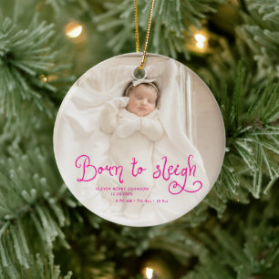 Zum Schlittenfahren geboren Baby-Foto-Geburtsstati Keramik Ornament