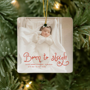 Zum Schlittenfahren geboren Baby-Foto-Geburtsstati Keramikornament