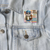 Zum Schulbeginn niedliche Katze mit Rucksack Button (Beispiel)