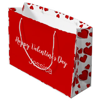 Zum Valentinstag Weiß und Rot mit Herz Große Geschenktüte