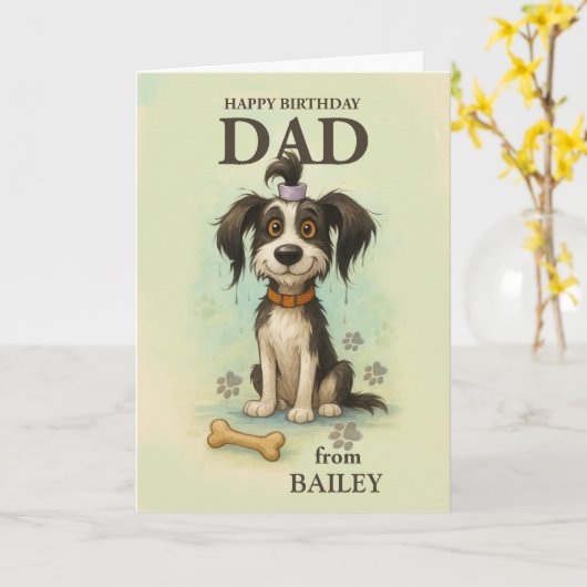 zum Vater von Quirky Dog Funny Birthday Custom Pup Karte (Gelbe Blume)