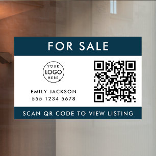 zum Verkauf   QR Code Realtor Agent Listing Blue L Fensteraufkleber
