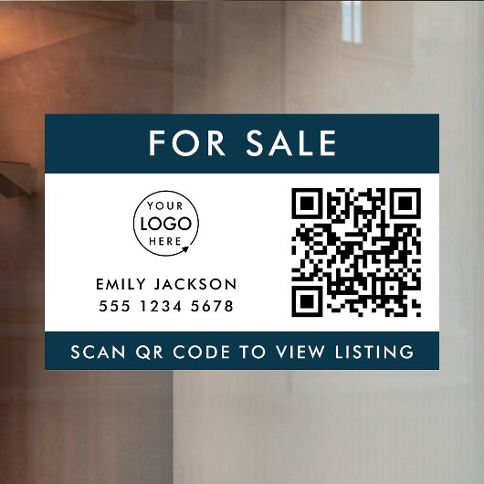 zum Verkauf | QR Code Realtor Agent Listing Blue L Fensteraufkleber