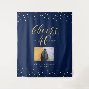 Zum Wohl für 40 Jahre   Gold & Blau Geburtstagspar Wandteppich