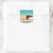 Zuma Beach LA Rail Beach Poster Quadratischer Aufkleber (Tasche)