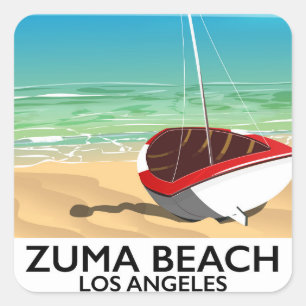 Zuma Beach LA Rail Beach Poster Quadratischer Aufkleber