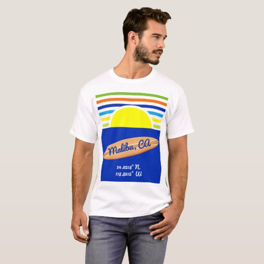 Zuma Beach Malibu Ca Summer Strips Surfboard T-Shirt (Vorne ganz)