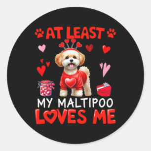 Zumindest liebt mich mein Maltipoo am Valentinstag Runder Aufkleber
