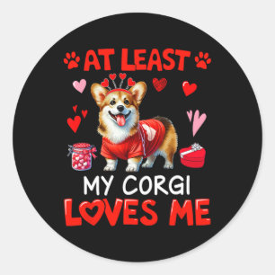 Zumindest mein Corgi, der mich liebt, Valentins-Si Runder Aufkleber