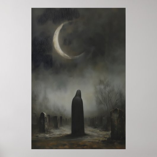 Zunehmender Mond Dunkle Grabsteine Friedhof Grabst Poster (Vorne)