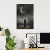 Zunehmender Mond Dunkle Grabsteine Friedhof Grabst Poster (Heimbüro)