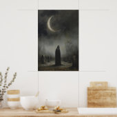 Zunehmender Mond Dunkle Grabsteine Friedhof Grabst Poster (Küche)
