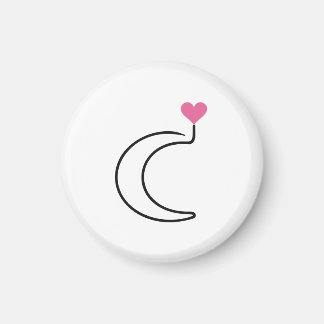 Zunehmender Mond Einstrichzeichnung mit rosa Herz Magnet