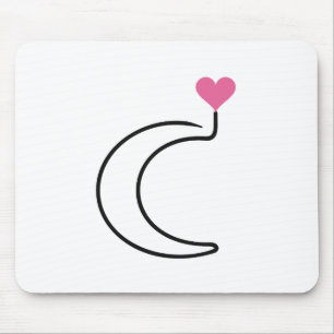 Zunehmender Mond Einstrichzeichnung mit rosa Herz Mousepad