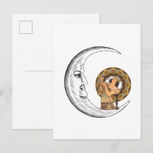 Zunehmender Mond mit Gesicht + Alphonse Muchas Sal Postkarte