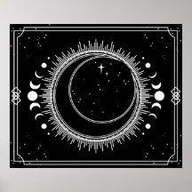 Zunehmender Mond und Sonne mit Sternen Schwarzweiß