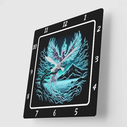 Zunehmender Phoenix über doppelte Spitzen Quadratische Wanduhr (Winkel)