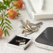 Zunge aus Schwarzweiss-Ratte Terrier heraus Schlüsselanhänger (Seite)