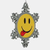 Zunge emoji heraus haften schneeflocken Zinn-Ornament (Links)