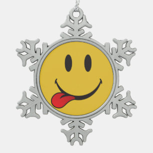 Zunge emoji heraus haften schneeflocken Zinn-Ornament