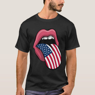 Zunge Lippen Patriotische USA-Flagge 4. Juli Meric T-Shirt