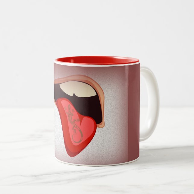 Zunge-Tätowierung auf Kaffee-Tasse Zweifarbige Tasse (VorderseiteRechts)