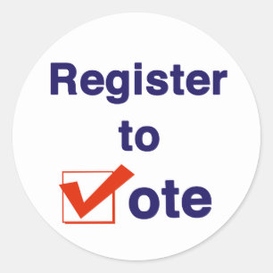 Zur Abstimmung 2026 registrieren Runder Aufkleber